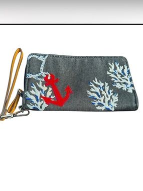 Vera Bradley Wristlet Wallet Nautical Denim Zip Around